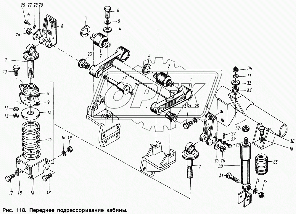 Переднее подрессоривание кабины