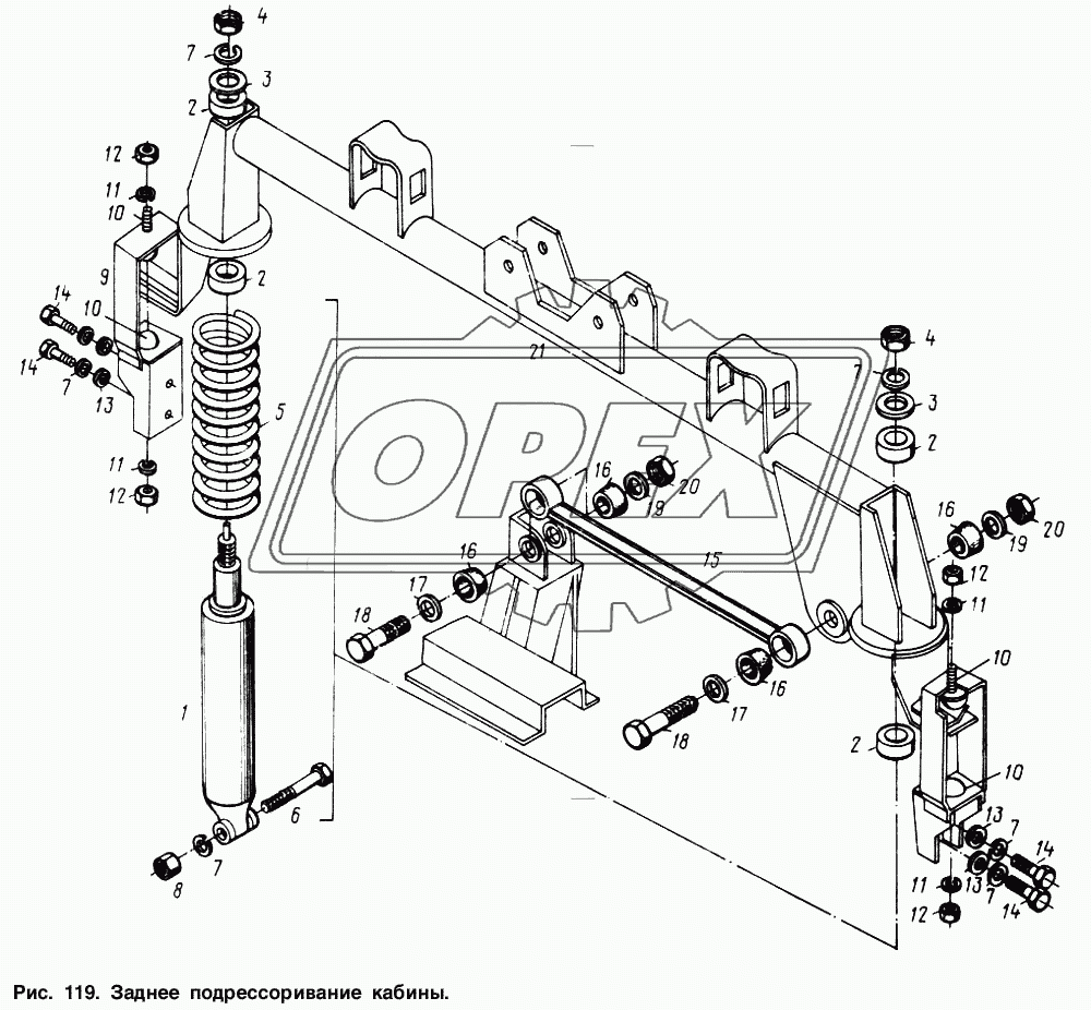 Заднее подрессоривание кабины
