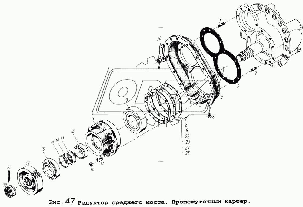 Редуктор среднего моста. Промежуточный картер