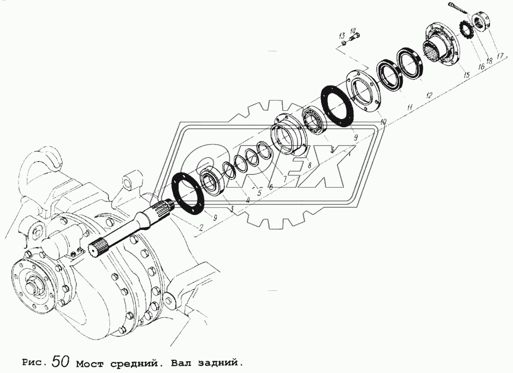 Мост средний. Вал задний