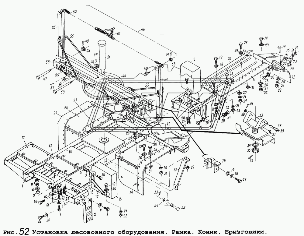 Установка лесовозного оборудования. Рамка. Коник. Брызговики