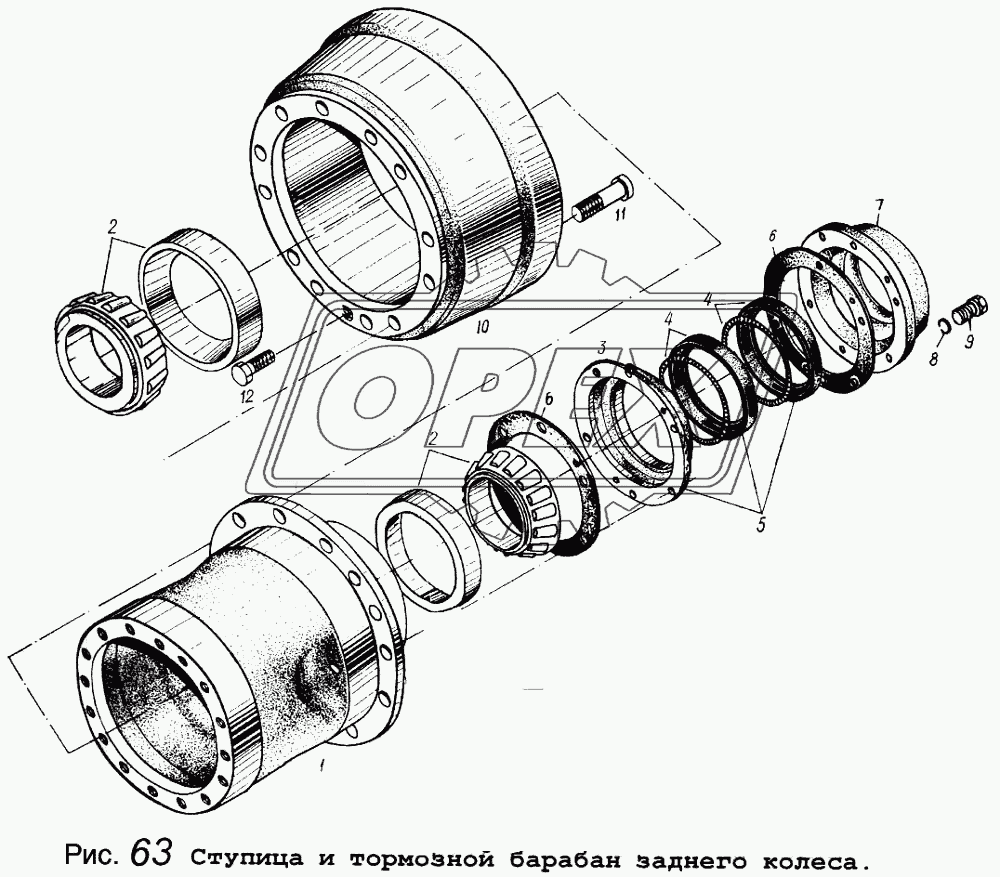 Ступица и тормозной барабан заднего колеса