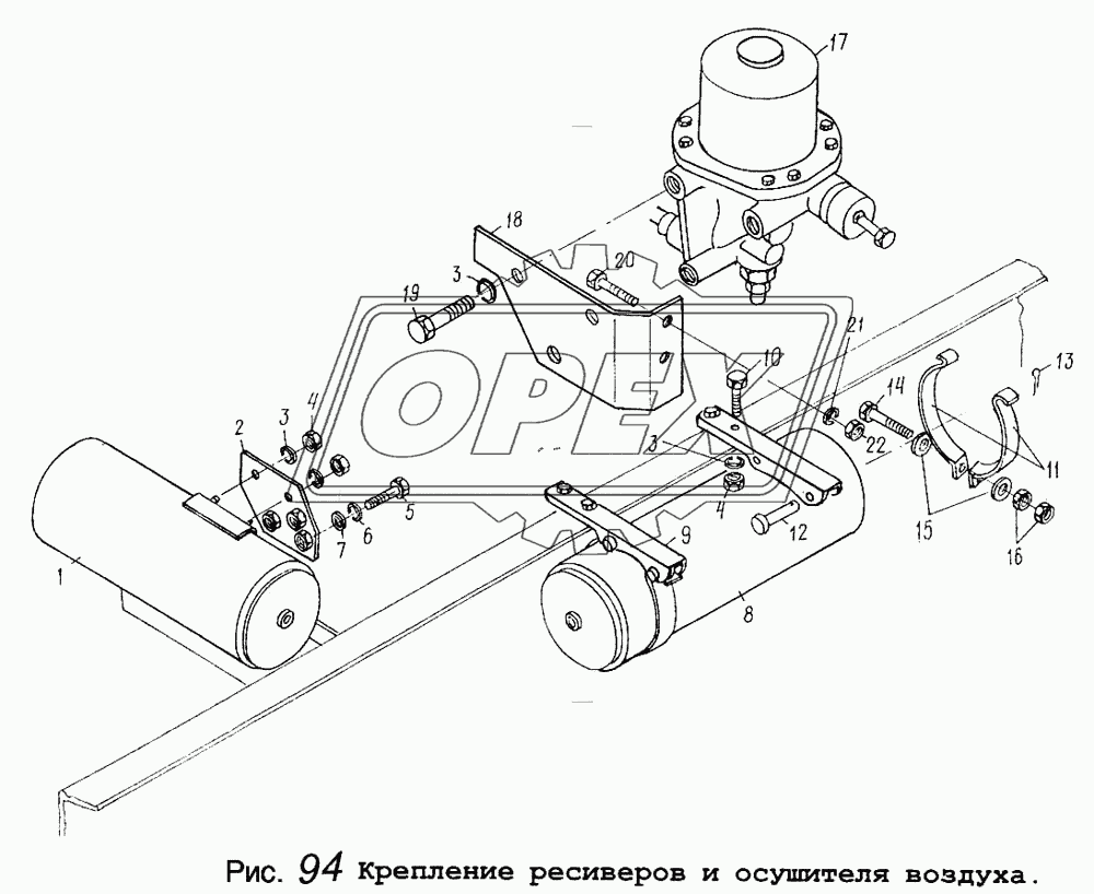 Крепление ресиверов и осушителя воздуха