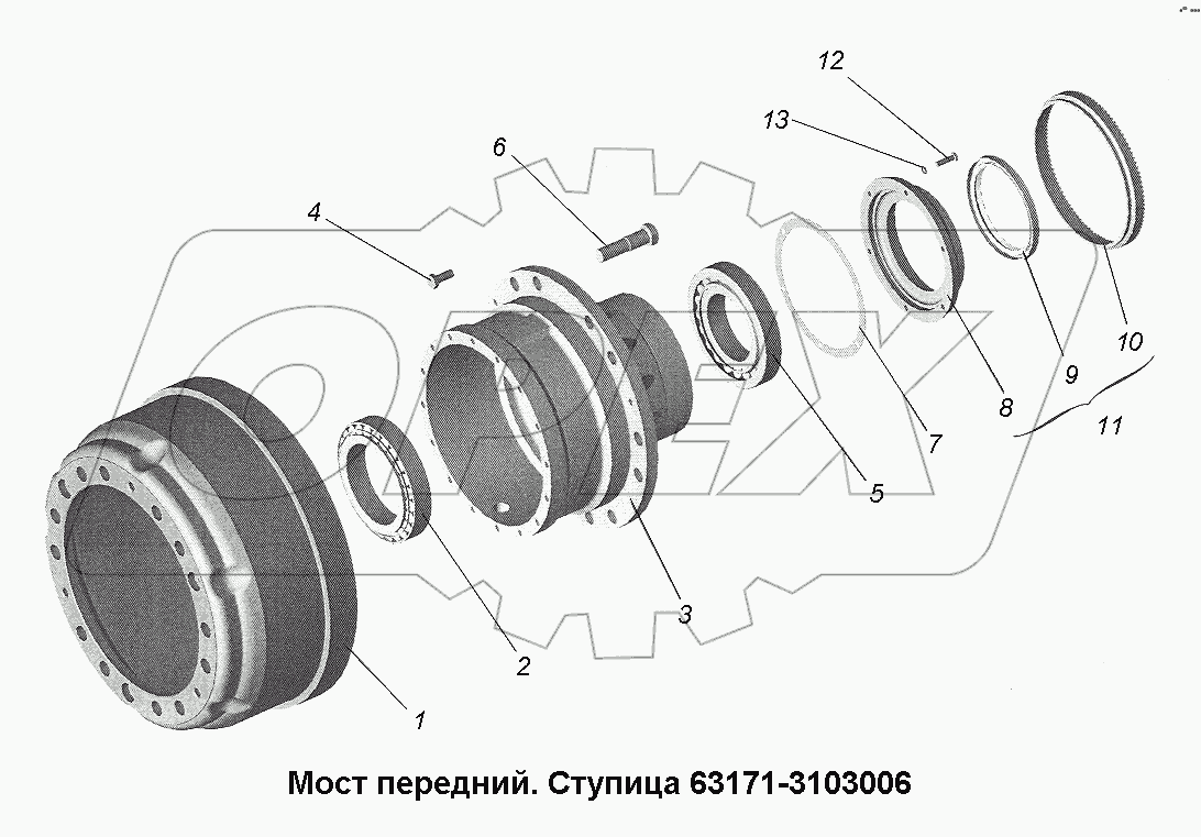 Мост передний. Ступица 63171-3103006