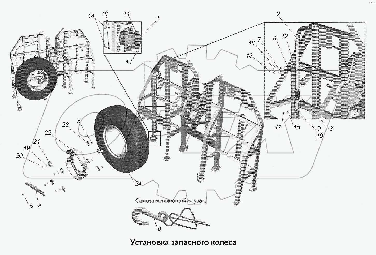 Установка запасного колеса