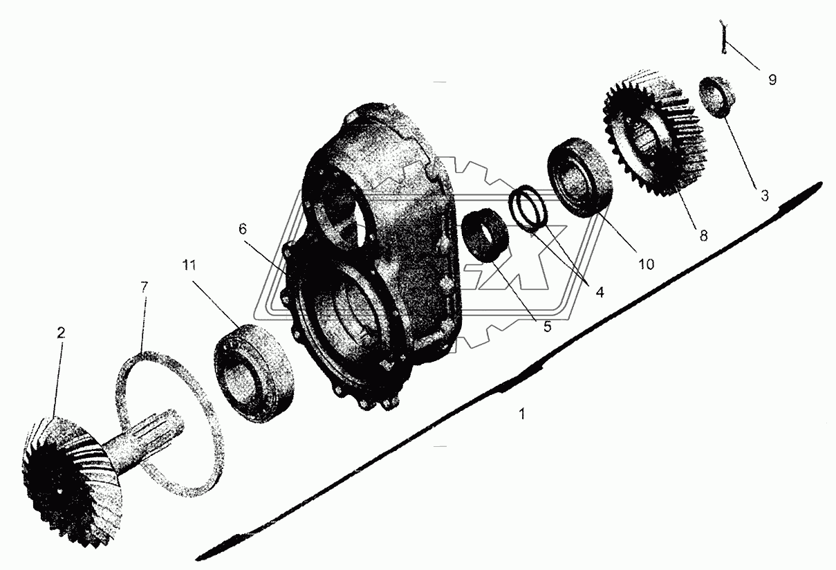 Редуктор среднего моста. Шестерня ведущая