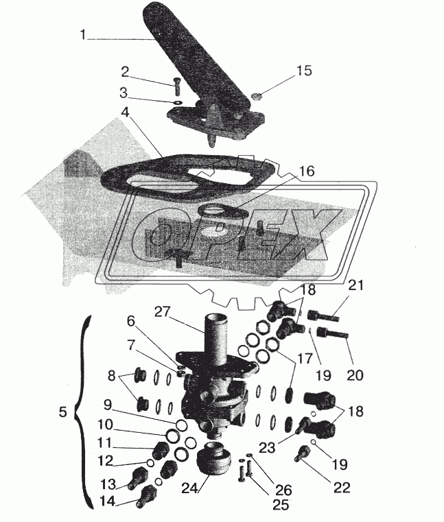 Тормозной кран с присоединительной арматурой МАЗ-642208, 642205