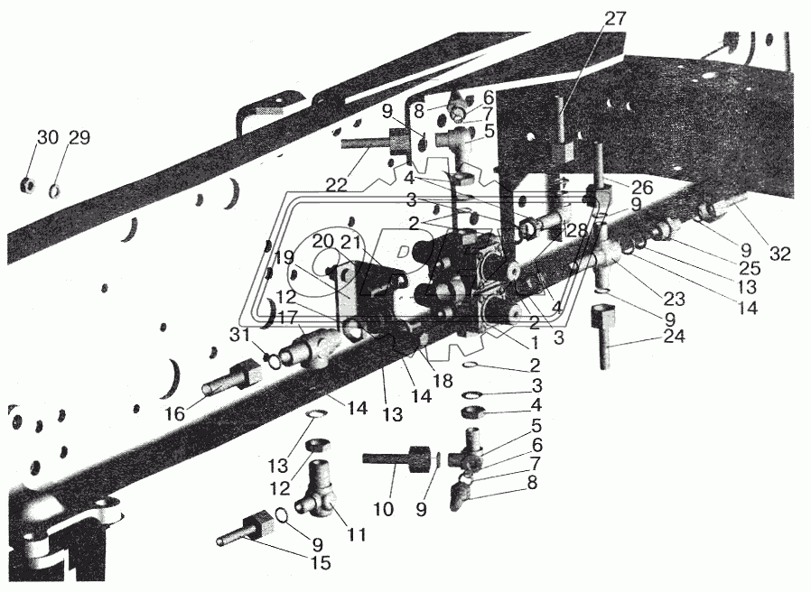 Крепление четырехконтурного клапана МАЗ-642208, 642205