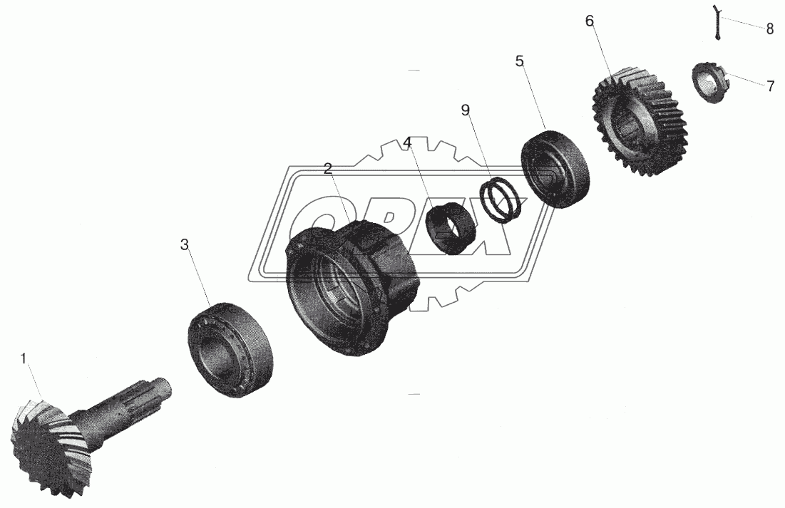 Редуктор среднего моста. Шестерня ведущая