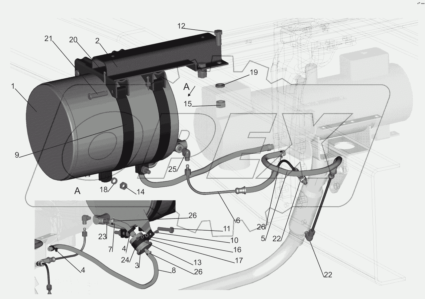Установка топливопроводов подогревателя 53362-1015004