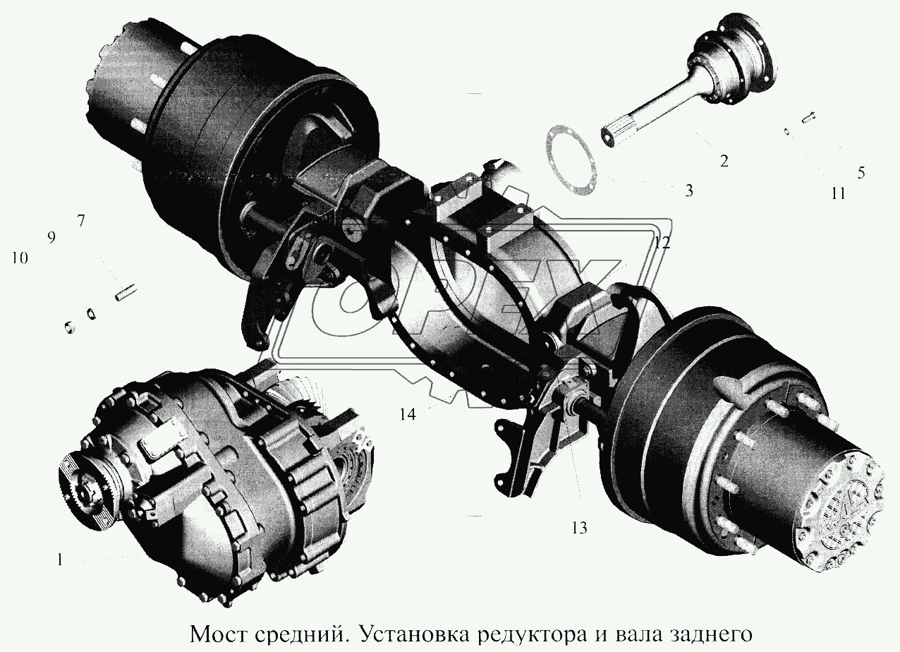 Мост средний. Установка редуктора и вала заднего