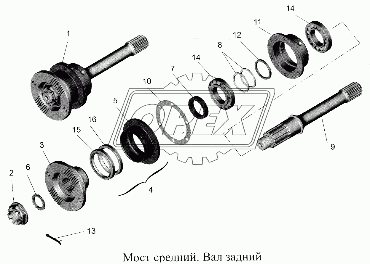 Мост средний. Вал задний