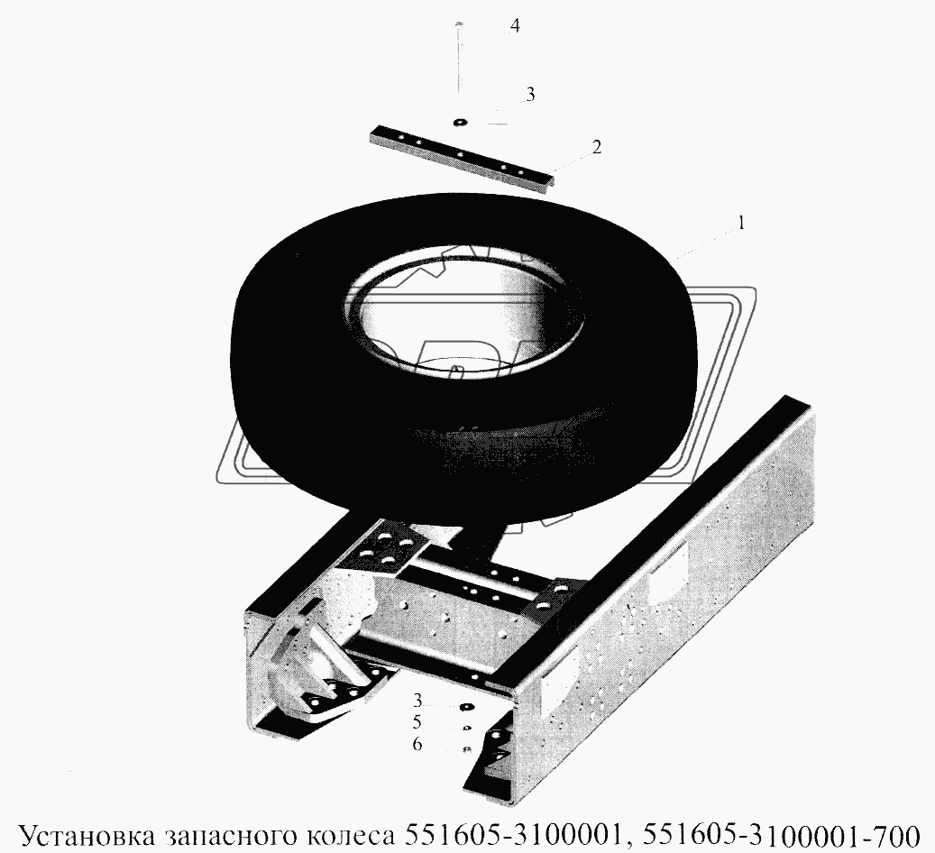 Установка запасного колеса 551605-3100001, 551605-3100001-700