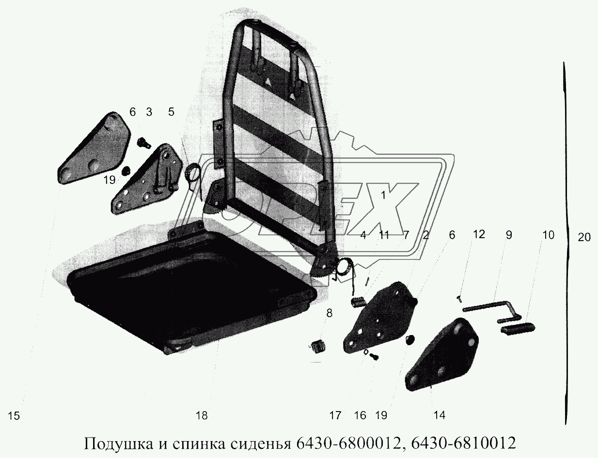 Подушка и спинка сиденья 6430-6800017. 6430-6810012