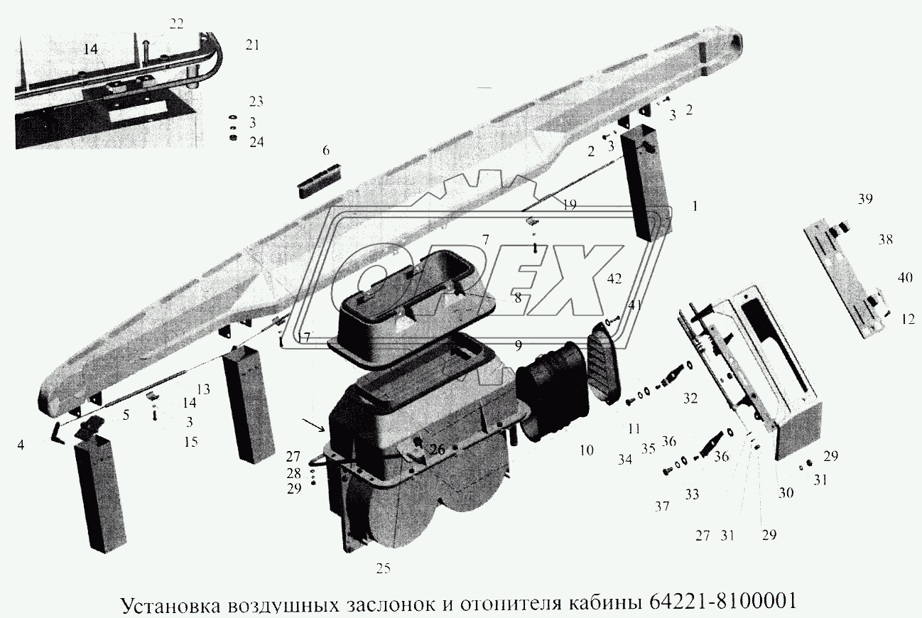 Установка воздушных заслонок и отопителя кабины 64771-8100001
