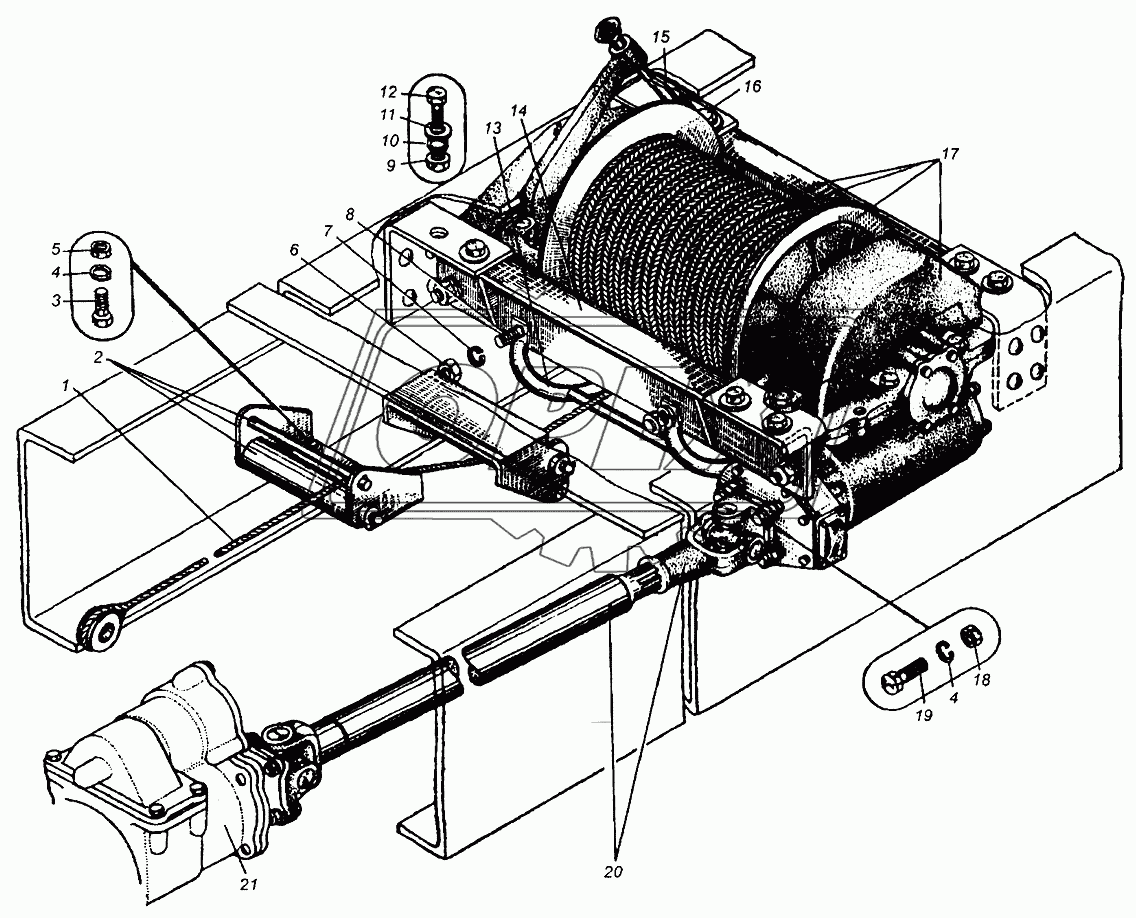 Лебедка, вал карданный лебедки МАЗ-509А