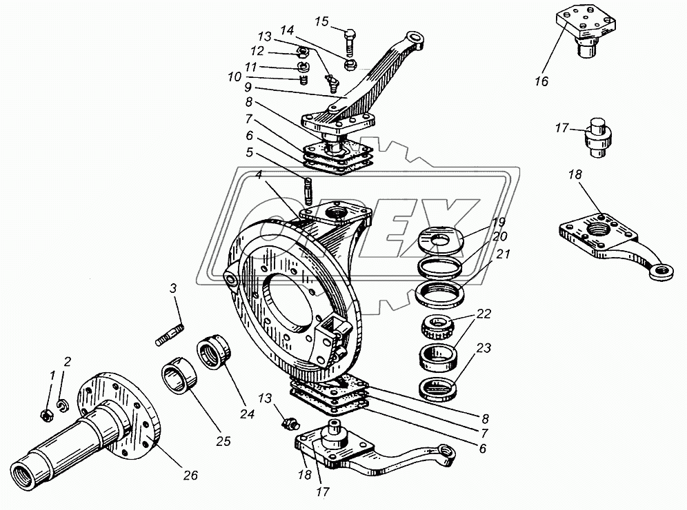 Цапфа поворотная и шкворневое устройство МАЗ-509А