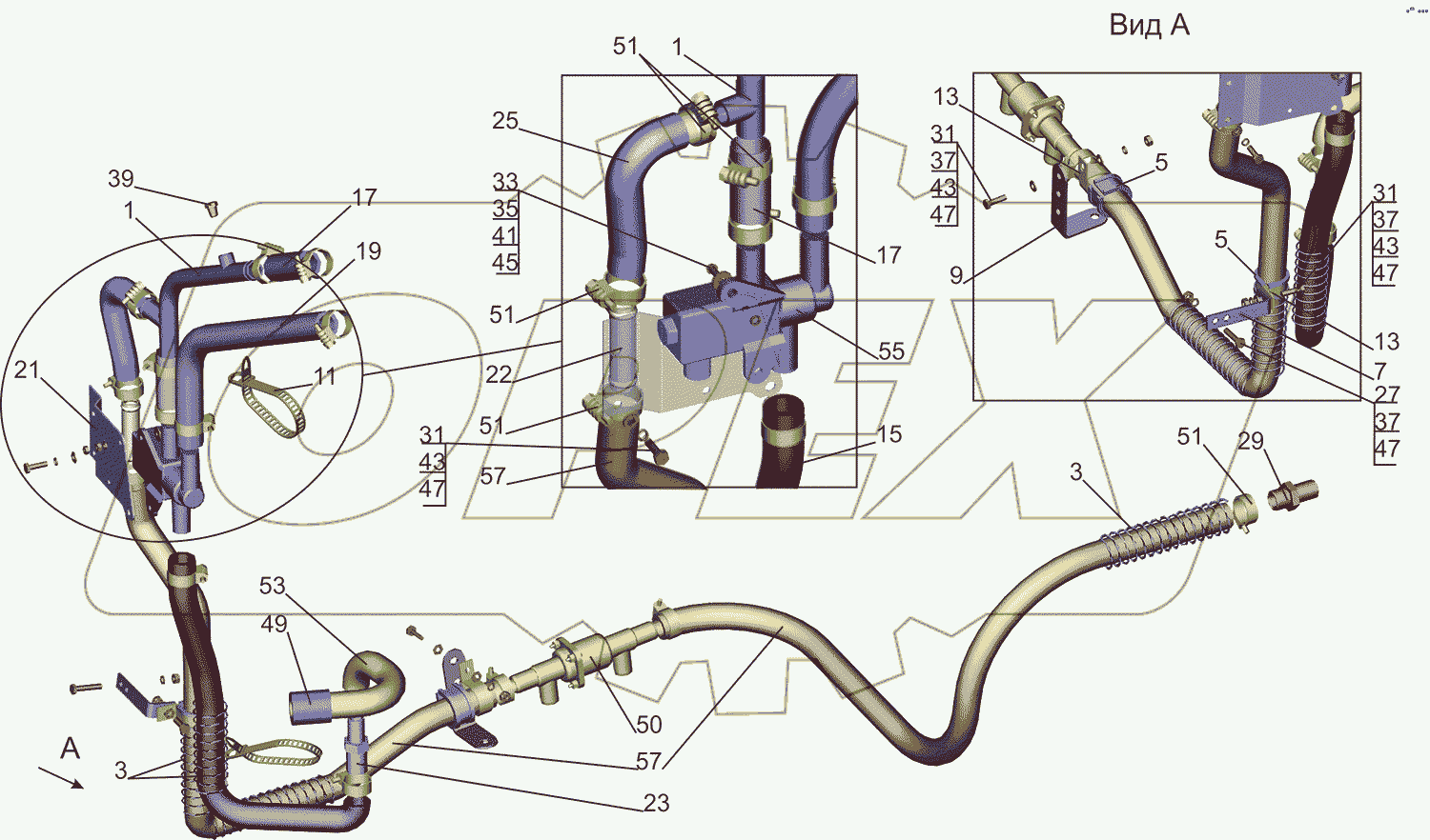 Установка шлангов отопителя 5340V4-8100006-030