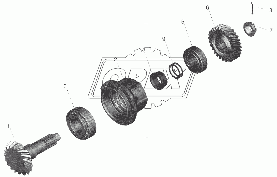 Редуктор среднего моста. Шестерня ведущая