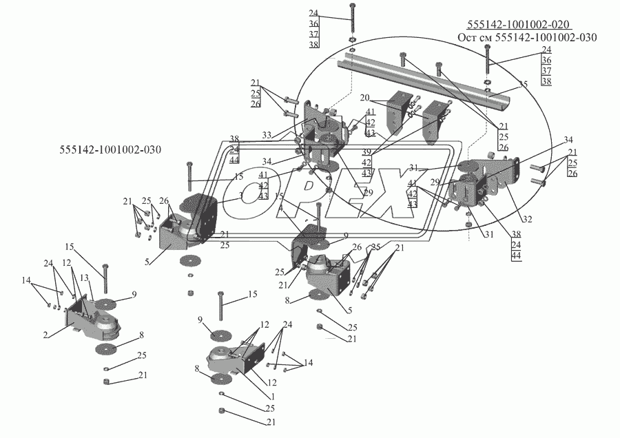 Крепление  двигателя 555142-1001002-030, 555142-1001002-020