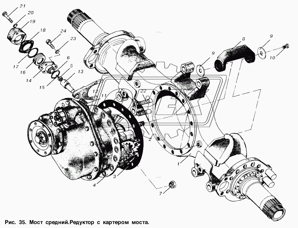 Мост средний. Редуктор с картером моста
