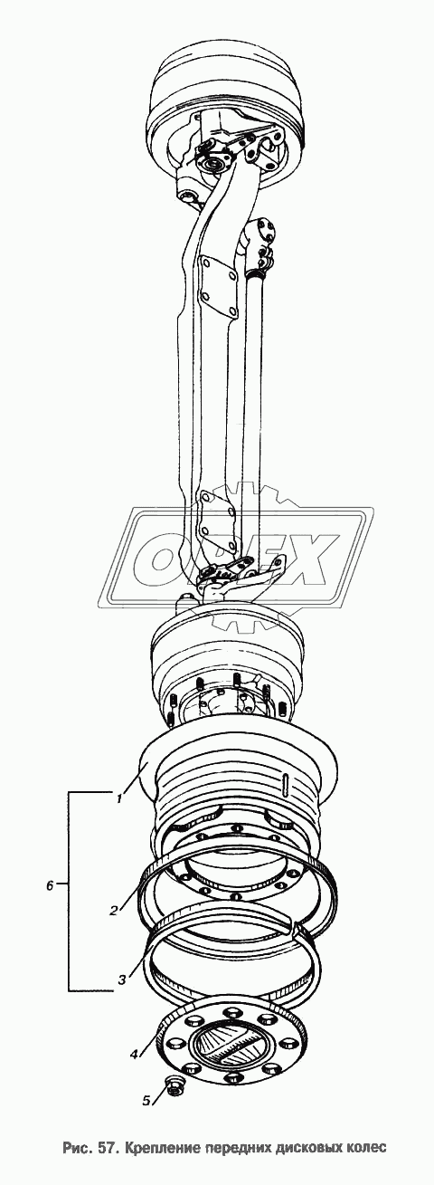Крепление передних дисковых колес