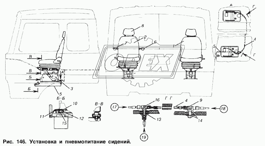 Установка и пневмопитание сидений