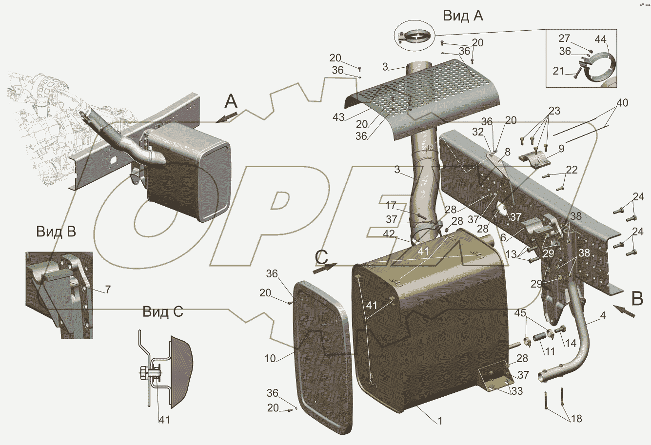 Установка системы выпуска газов 544018-1200001