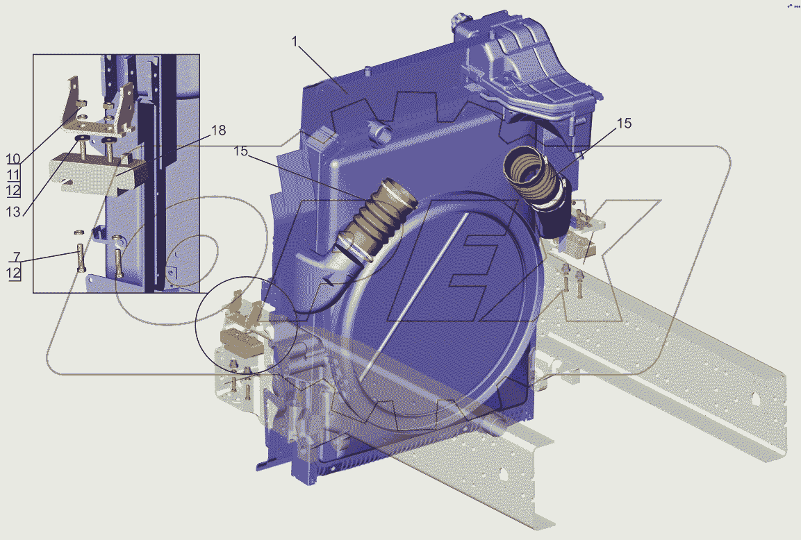 Установка системы охлаждения наддувочного воздуха 544019-1300040