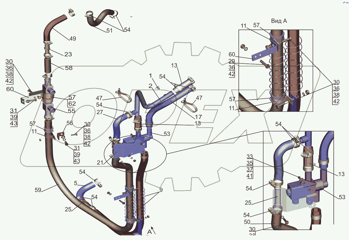 Установка шлангов отопителя 544019-8100006-030