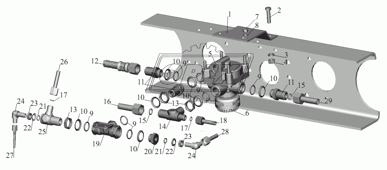 Установка ускорительного клапана и присоединительной арматуры 1