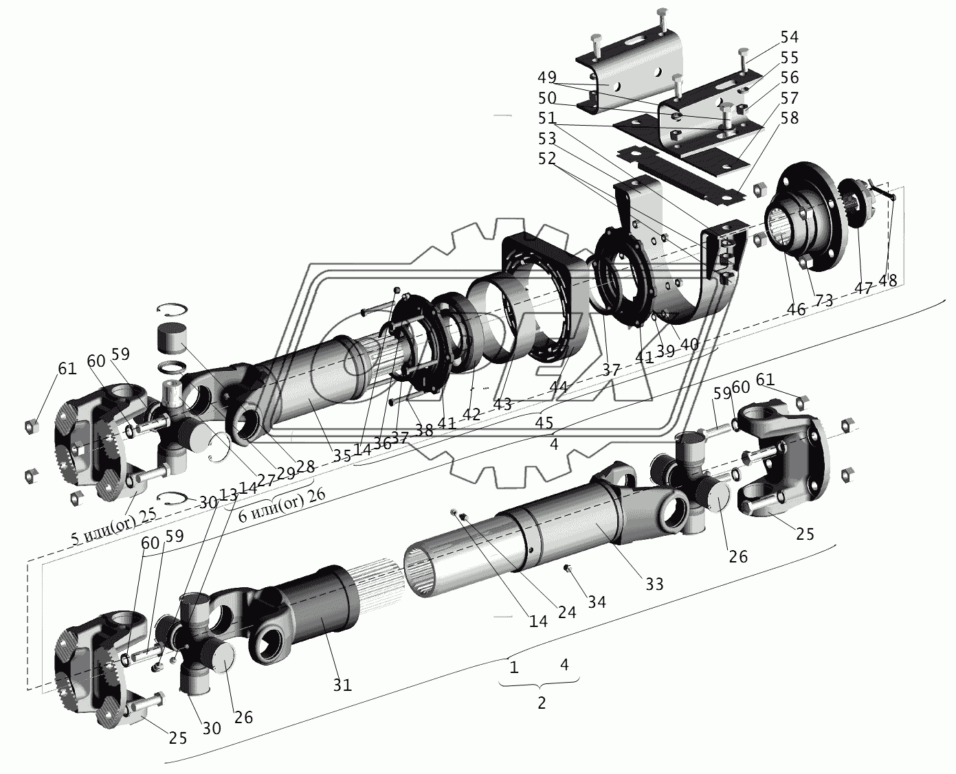 Установка карданных передач МАЗ-534035, 555035