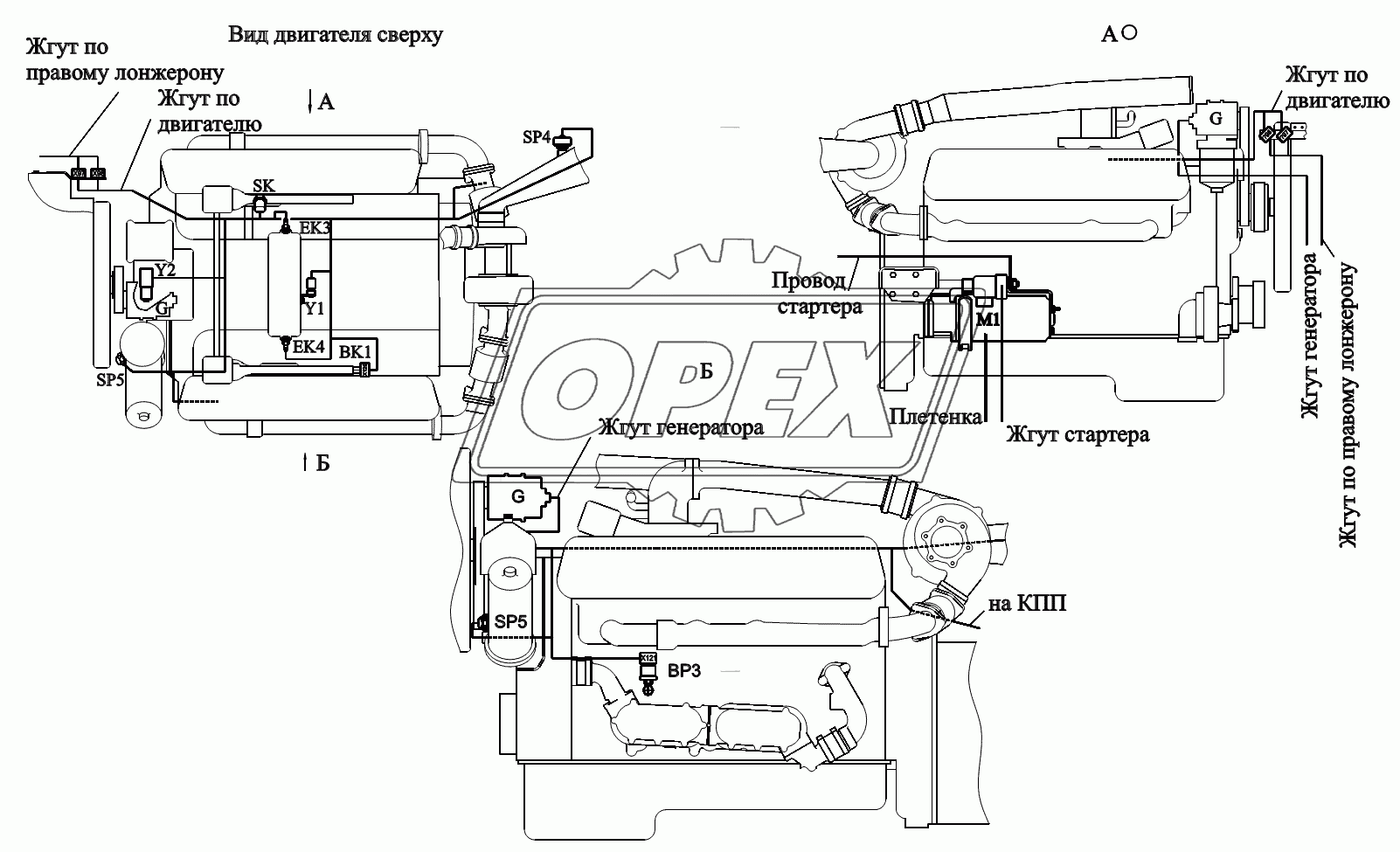 Расположение разъемов и элементов электрооборудования на двигателе ЯМЗ-6582.10