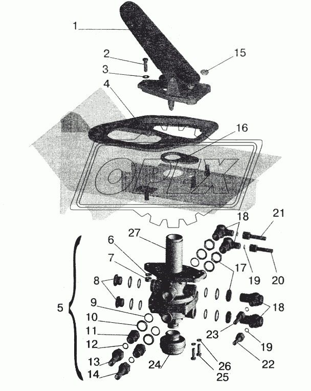 Тормозной кран с присоединительной арматурой МАЗ-642208, 642205