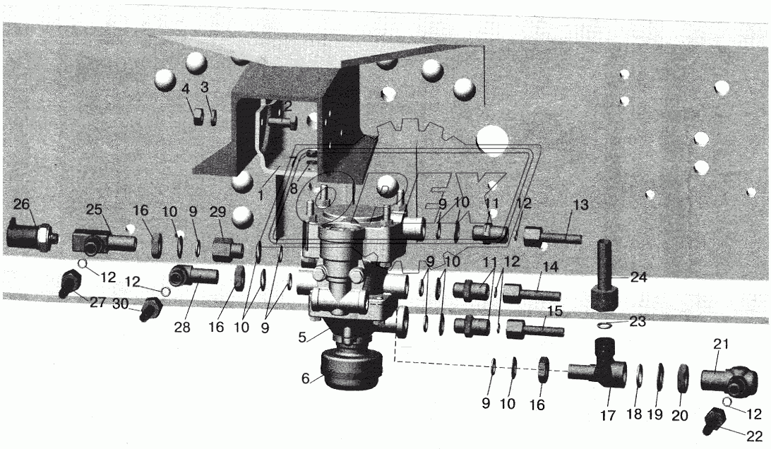 Установка клапана прицепа и присоединительной арматуры МАЗ-543203, 543202
