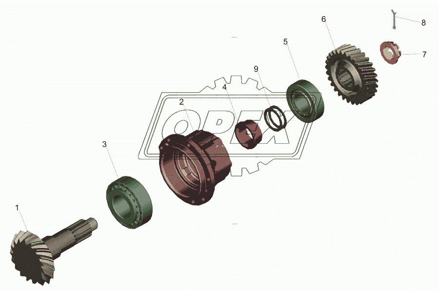 Редуктор среднего моста. Шестерня ведущая
