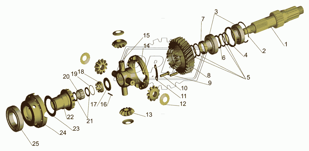 Редуктор среднего моста. Дифференциал межосевой
