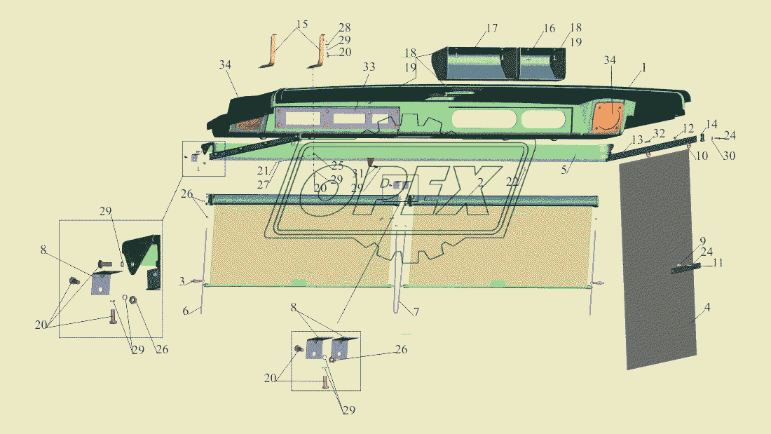 Установка  полки и штор 6501-8200034