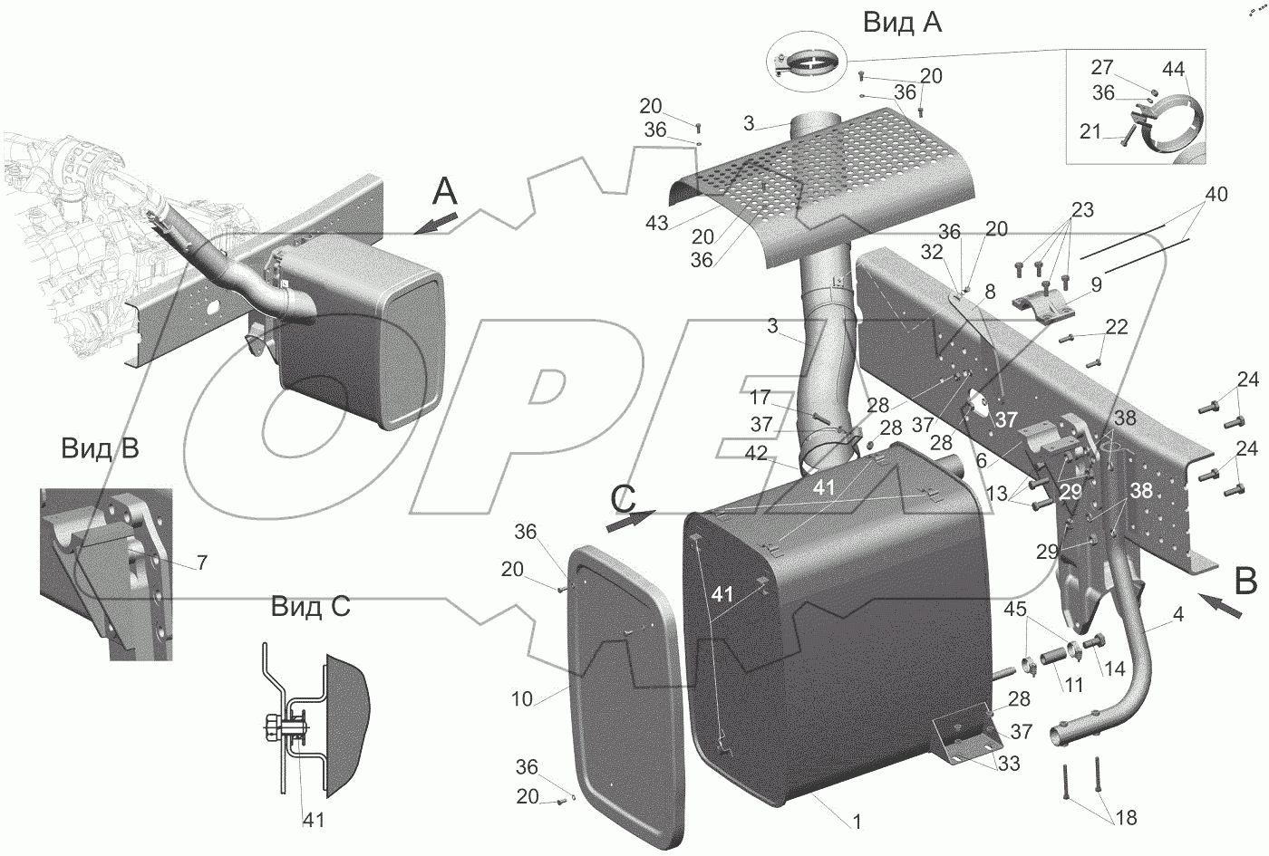  Установка системы выпуска газов 544018-1200001
