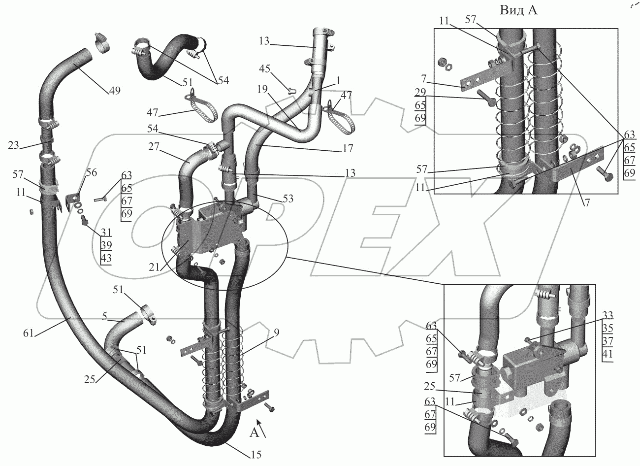  Установка шлангов отопителя 544019-8100006-020