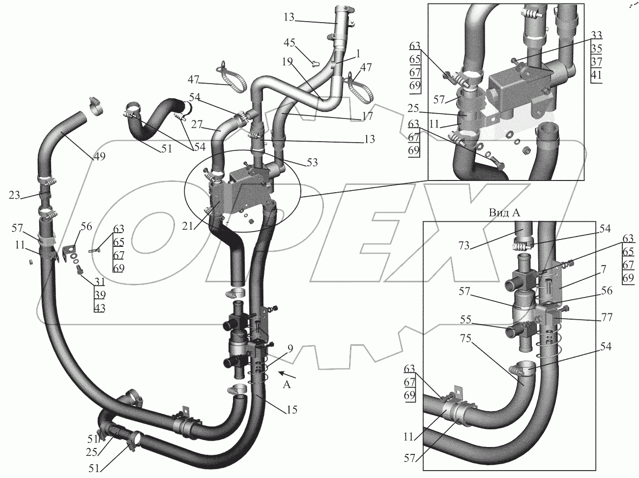  Установка шлангов отопителя 544019-8100006-030
