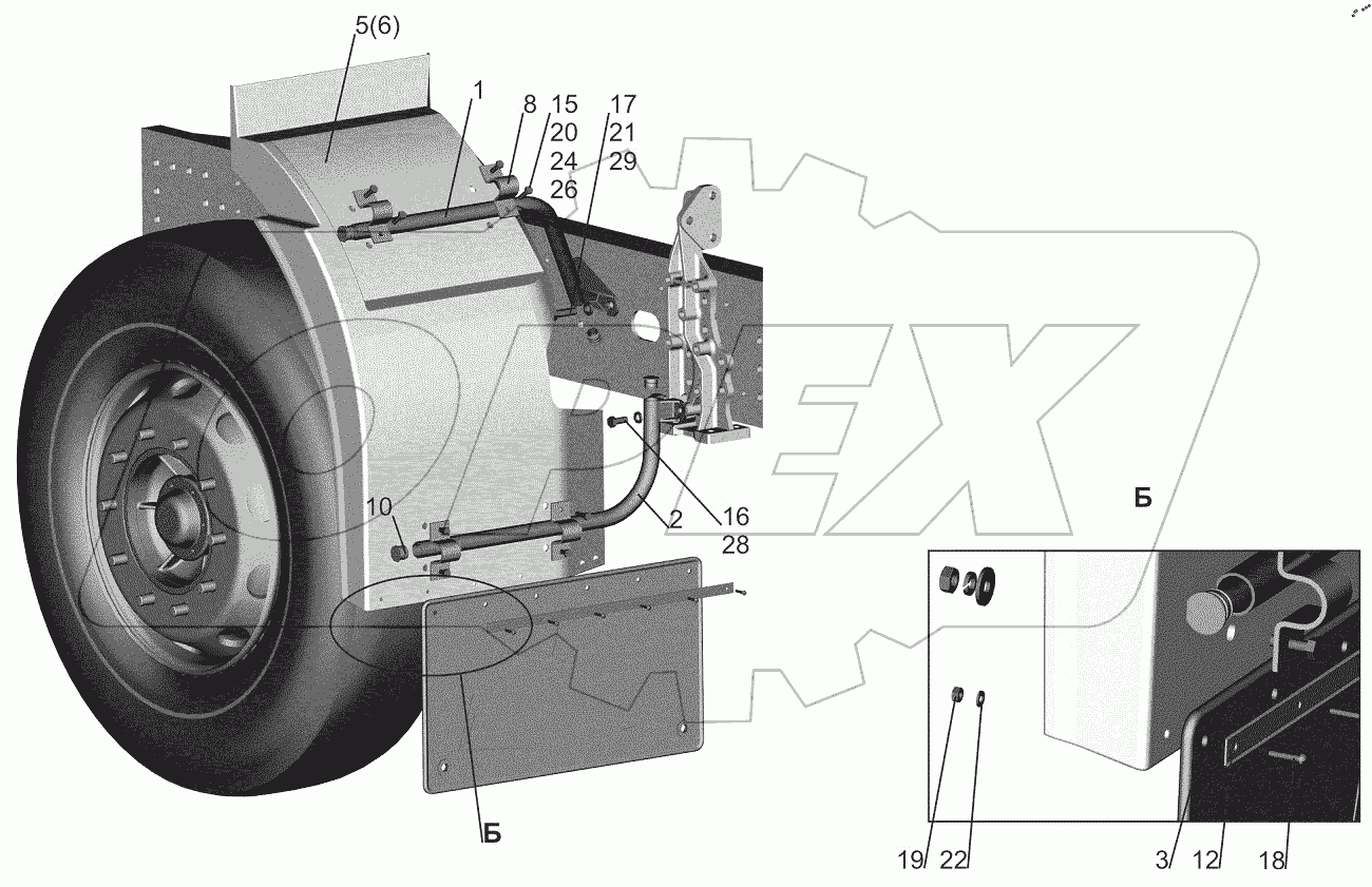  Установка брызговиков передних колес 643019-8400030