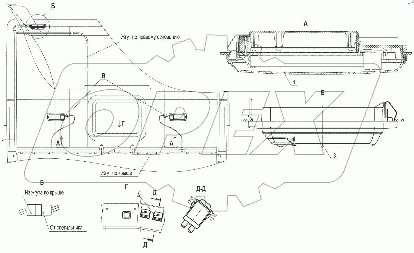  Установка светильников в кабине 544008-3700136