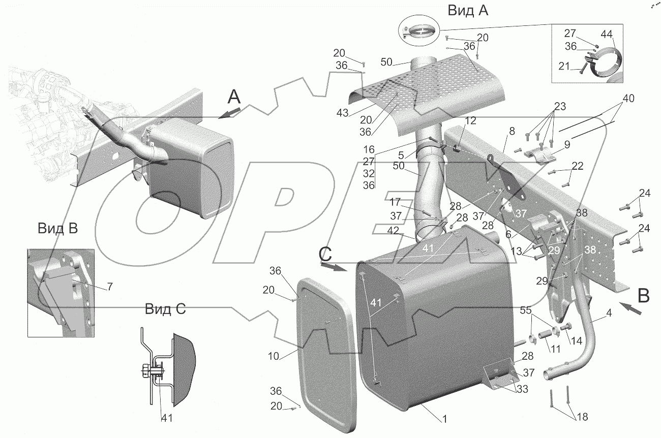  Установка системы выпуска газов 544018-1200001