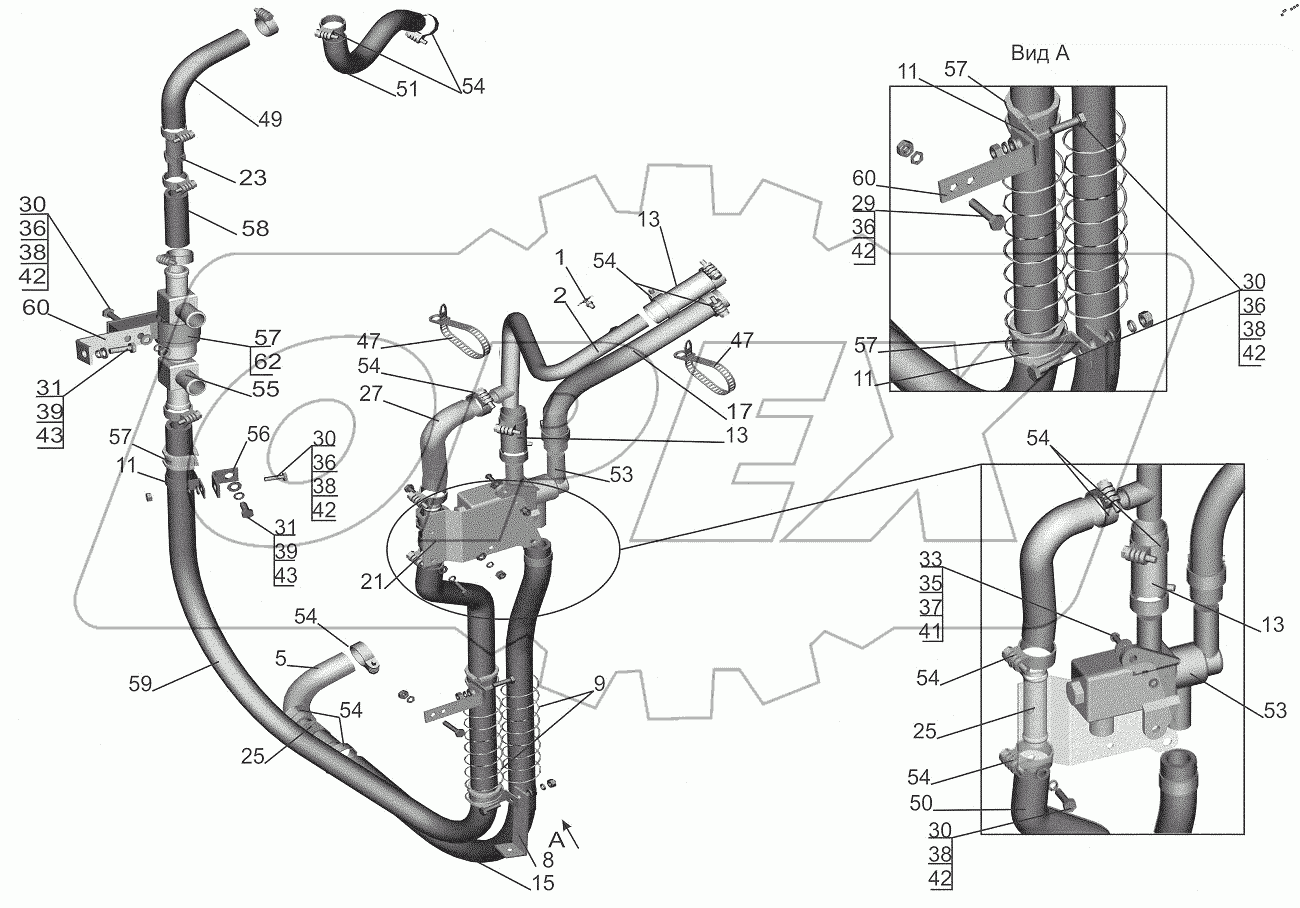  Установка шлангов отопителя 544019-8100006-030