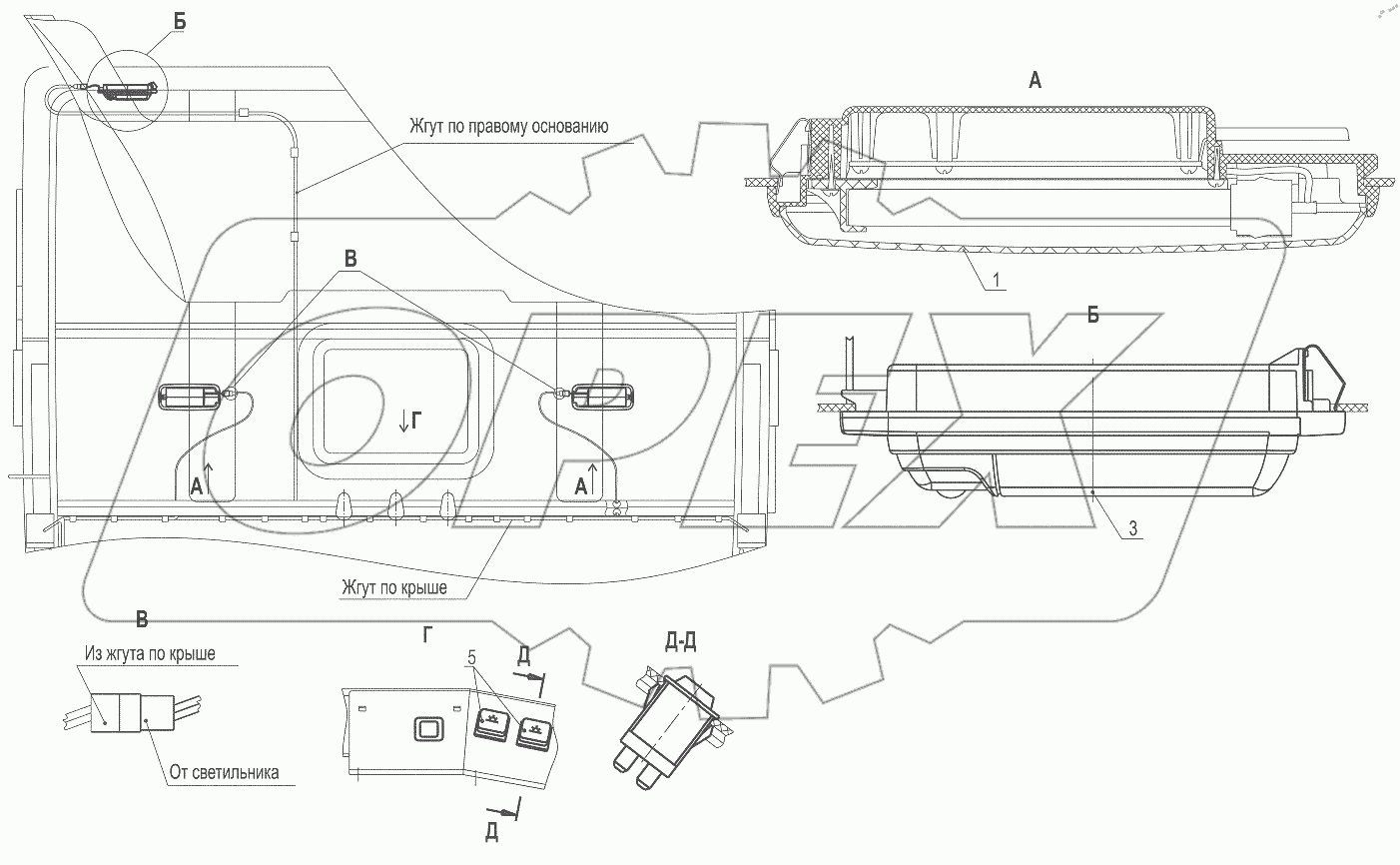  Установка светильников в кабине 544008-3700136