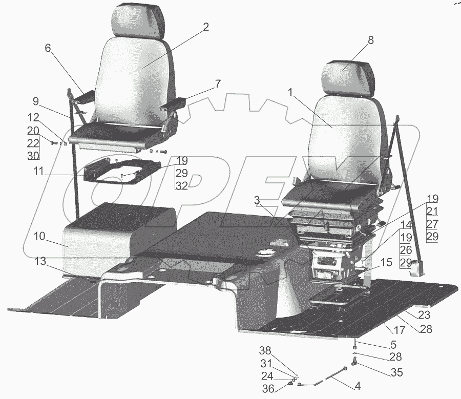  Установка и пневмопитание сидений 544003-6800006