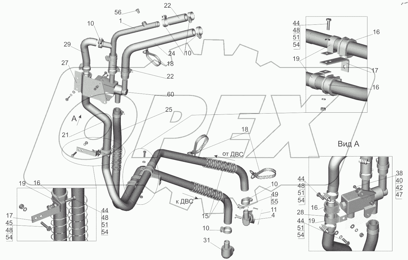  Установка шлангов отопителя 544004-8100006-020