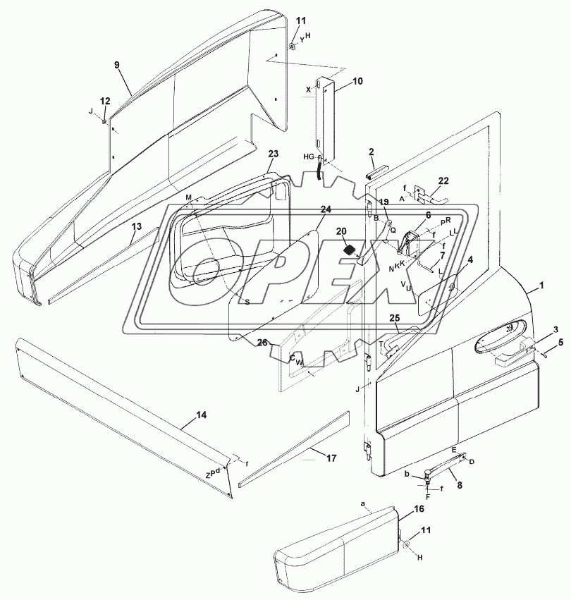 CAB DOOR AND CAB RIGHT SIDE PANEL