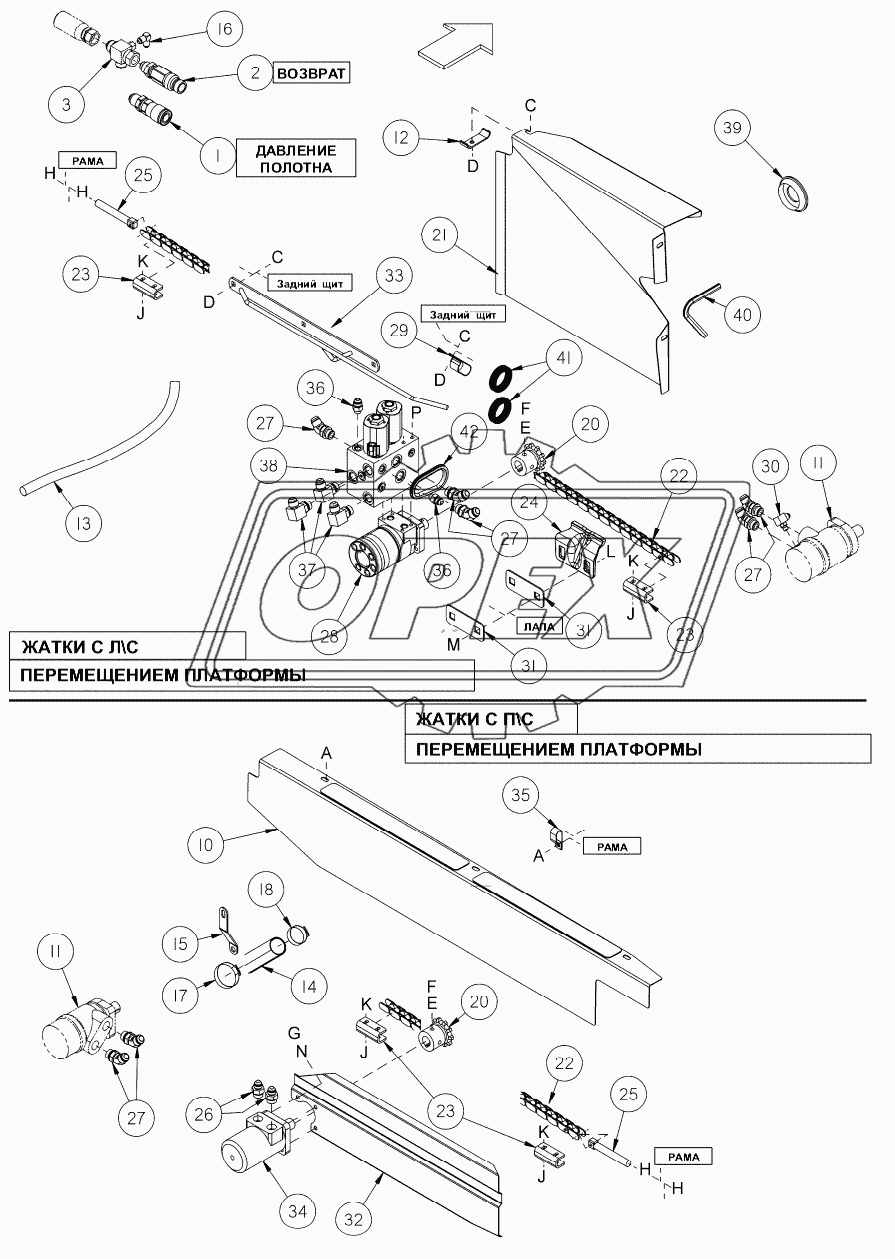 Гидравлика привода полотна – гидравл. перемещения стола (стандарт компоненты)